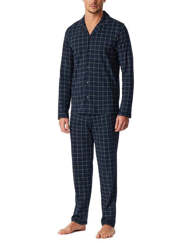 Schiesser Men's Long Pyjamas Soft Fine Interlock - 183174, Midnight blue_183176, 40
