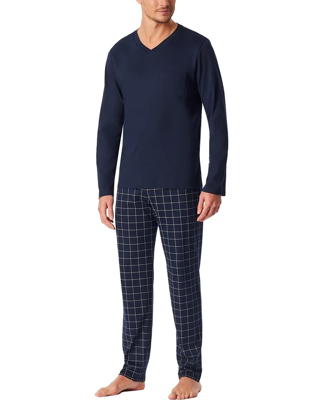 Schiesser Men's Fine Interlock Pajama Set, Midnight Blue_183174, 98