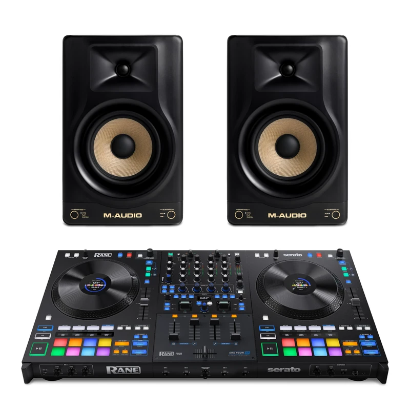 Rane FOUR DJ Controller and M-AUDIO Forty Eighty Pair Studio Monitors for Studio Recording, Music Production, Podcasting, Streaming