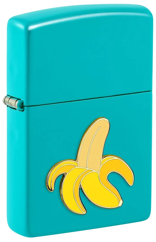 Zippo Windproof Lighter - Foodie Banana, Flat Turquoise, Emblem - Refillable - Reusable - Windproof Design - Gift Box - Made in USA