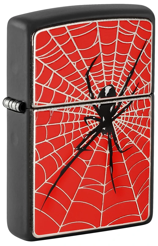 Zippo Windproof Lighter – Spider Web Red, Black Mat, Emblem – Refillable – Reusable – Windproof Design – Gift Box – Made in USA