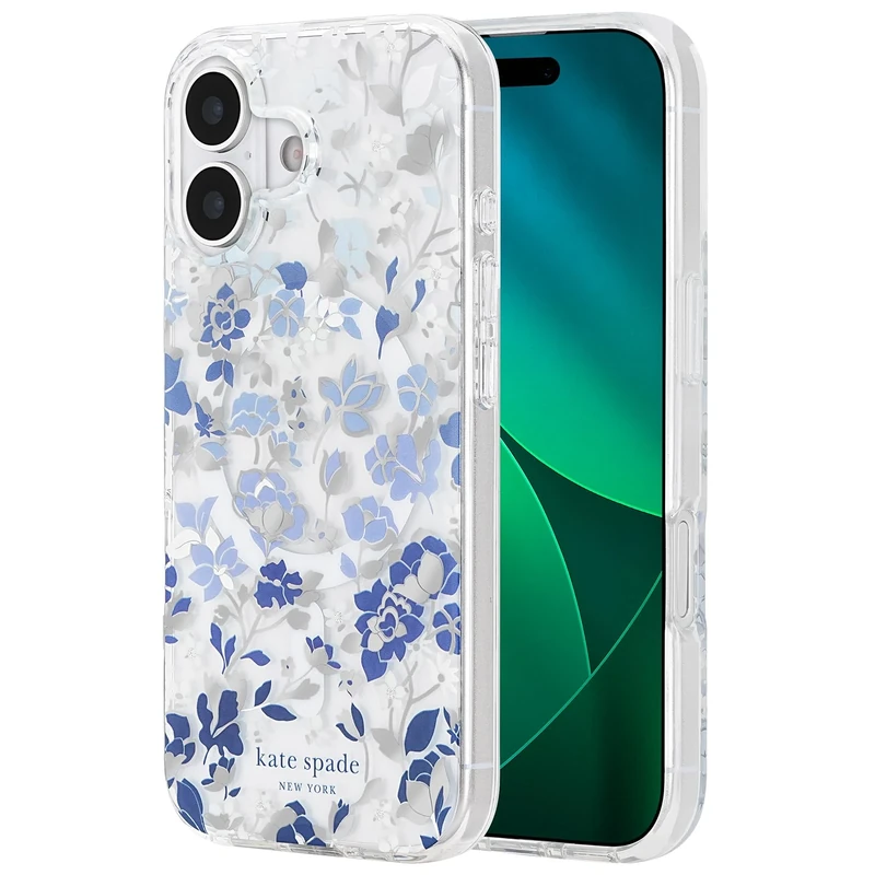 Kate Spade New York iPhone 17 Case - Compatible with MagSafe - Designer Phone Case - Flowerbed Blue Gems