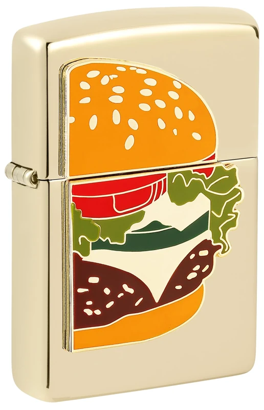 Zippo Windproof Lighter - Foodie Burger, Champagne, Emblem - Refillable - Reusable - Windproof Design - Gift Box - Made in USA
