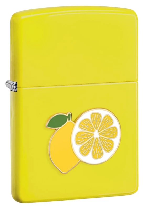 Zippo Windproof Lighter - Foodie Lemon, Lemon Yellow Mat, Emblem - Refillable - Reusable - Windproof Design - Gift Box - Made in USA