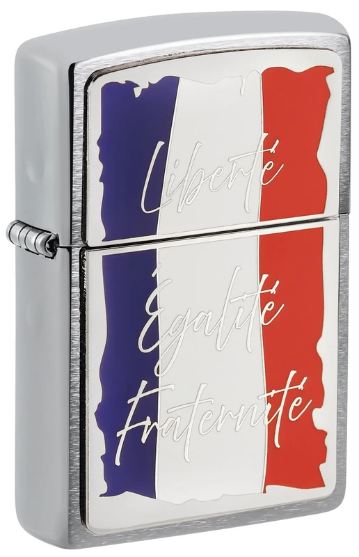 Zippo Windproof Lighter - French Motto, Brushed Chrome, Emblem - Refillable - Reusable - Windproof Design - Gift Box - Made in USA