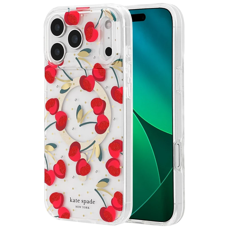 Kate Spade New York iPhone 17 Pro Max Case - Compatible with MagSafe - Designer Phone Case - Cherry Dot Gems