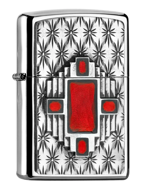 Zippo Windproof Lighter, Red Diamond Design – High Polished Chrome, Emblem – Refillable, Reusable, Windproof Design – Comes in Gift Box – Made in USA