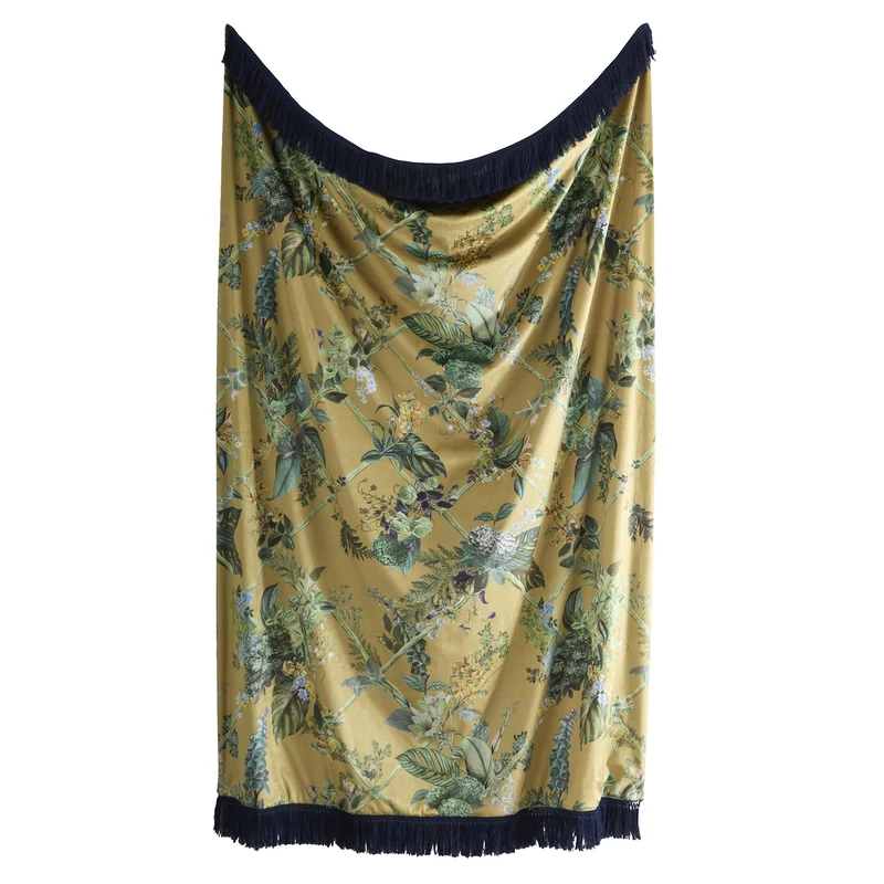 Laurence Llewelyn-Bowen Velvet Throw – Gold Floral Pattern – 130 x 180cm – Reversible – Soft Polyester – Decorative Blanket for Sofa, Bed or Lounge