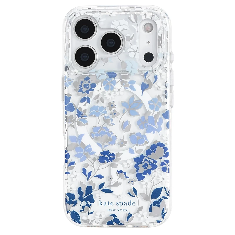 Kate Spade New York iPhone 17 Pro Case - Compatible with MagSafe - Designer Phone Case - Flowerbed Blue Gems