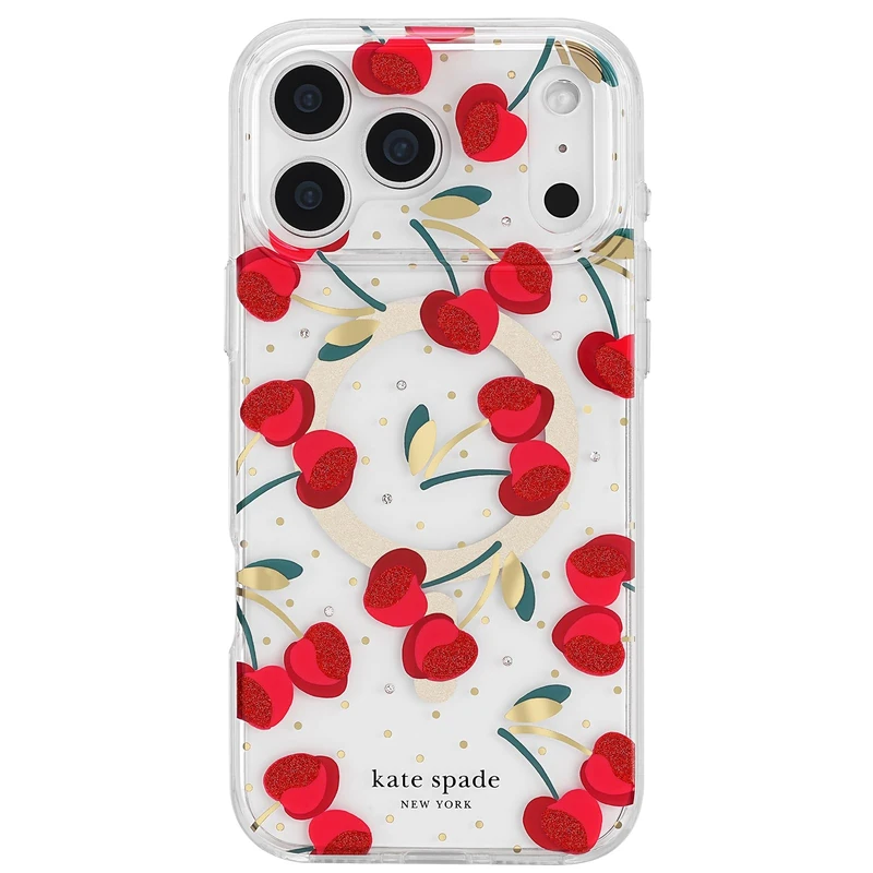 Kate Spade New York iPhone 17 Pro Case - Compatible with MagSafe - Designer Phone Case - Cherry Dot Gems