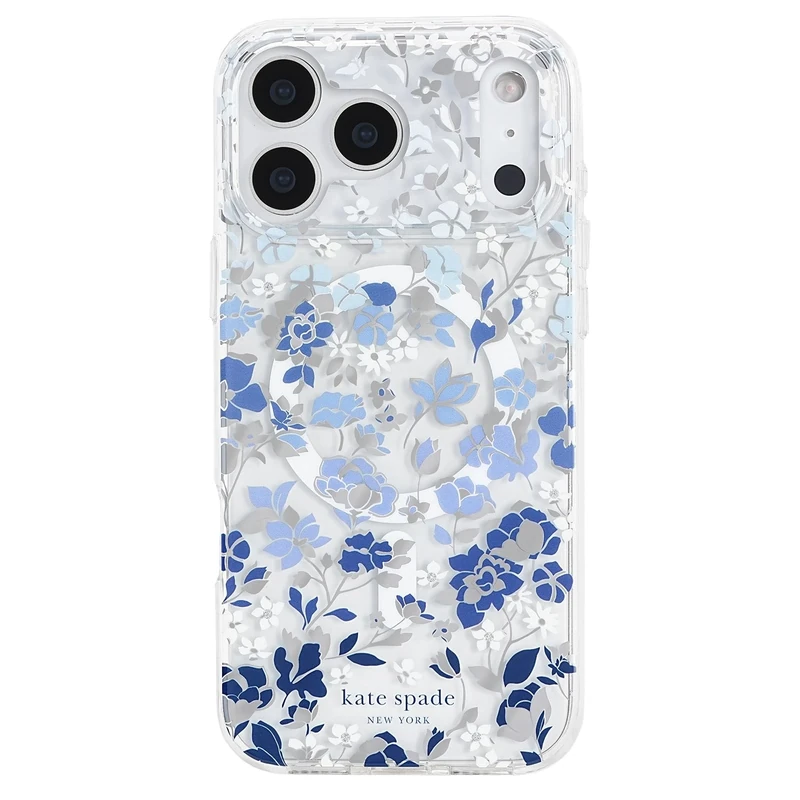 Kate Spade New York iPhone 17 Pro Max Case - Compatible with MagSafe - Designer Phone Case - Flowerbed Blue Gems