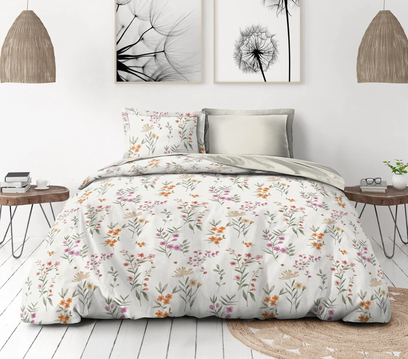 Duvet Cover Set 140 x 200 cm – 2 Pieces – Soft Cotton Percale – Cover + Pillowcase – Off-White – Flamboyante Model - Image 1