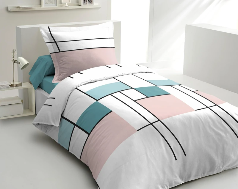 Duvet Cover Set 140 x 200 cm – 2 Pieces – Soft Cotton Percale – Duvet Cover + Pillowcase – White & Pastel Blue – The Intriguant Model