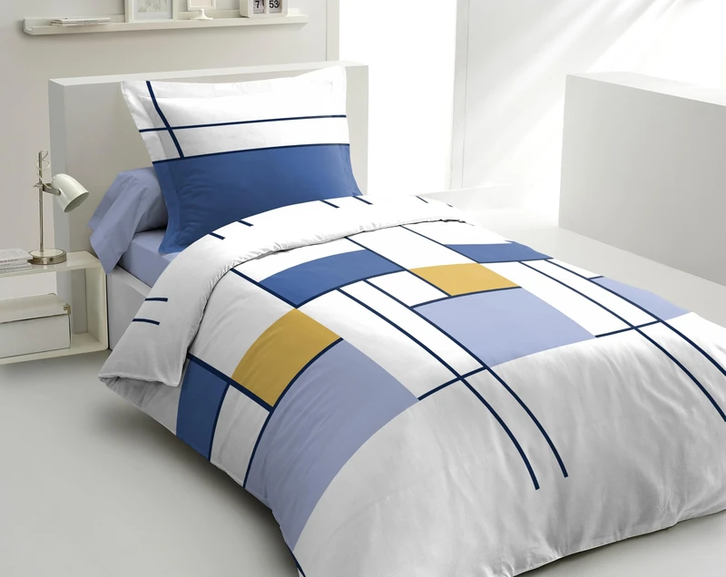 Duvet Cover Set 240 x 260 cm – 3 Pieces – Soft Cotton Percale – Duvet Cover + Pillowcases – White & Indigo Blue – The Intriguant Model