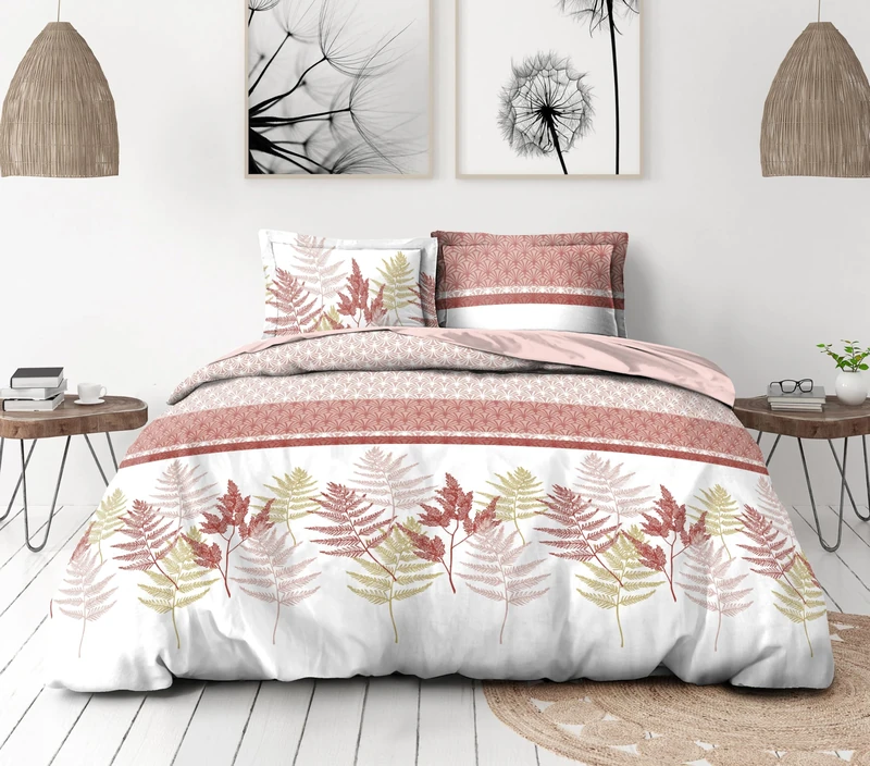 Duvet Cover Set 140 x 200 cm – 2 Pieces – Soft Cotton Percale – Cover + Pillowcase – White & Powder Pink – La Marquise Model