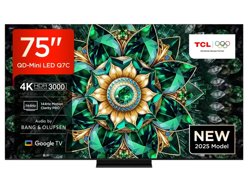 TCL 75Q7C-UK QD-Mini LED TV, 4K HDR Premium 2600, Smart TV Powered by Google TV (Dolby Vision IQ & Atmos, HVA Panel, Audio by Bang & Olufsen, 144Hz Motion Clarity Pro)
