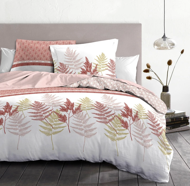 Duvet Cover Set 220 x 240 cm – 3 Pieces – Soft Cotton Percale – Cover + Pillowcase – White & Powder Pink – La Marquise Model