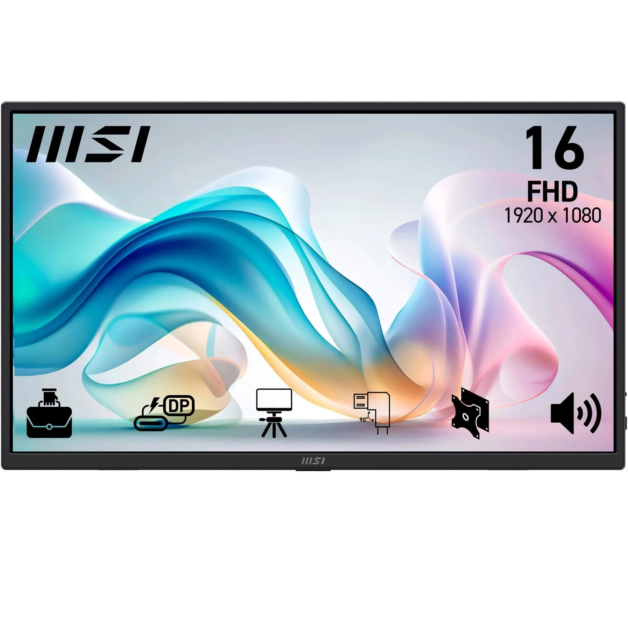 MSI PRO MP165 E6 15.6-Inch FHD Portable Monitor, 1920x1080 IPS, 60Hz, 4ms, Eye care, Built-in speaker/mic, HDMI 2.0b, USB C (15WPD), Vesa Mount, Black