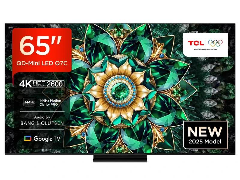 TCL 65Q7C-UK QD-Mini LED TV, 4K HDR Premium 2600, Smart TV Powered by Google TV (Dolby Vision IQ & Atmos, HVA Panel, Audio by Bang & Olufsen, 144Hz Motion Clarity Pro)
