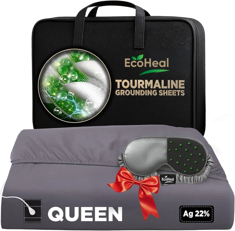 Luxury Tourmaline Grounding Sheets Queen 20% Silver Fiber, 76% Tourmaline Cotton, 4% Silk, Quality Certified Grounded Well Bed Sheet - Conductive Earth Fitted Sheet for Better Sleep, Grey