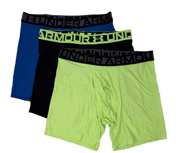 Under Armour Essential Tech Mesh Boxerjock 6" Inseam 3-Pack, Lime/Blue/Black, XL