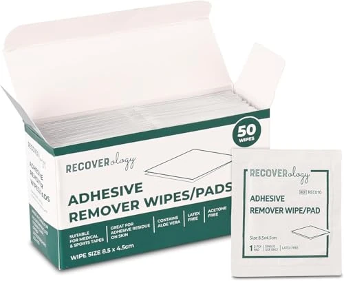 Adhesive Remover Wipes | Pack of 100 Individually Wrapped Sachets | Wipes for Skin that Remove Adhesive Residue from Medical Tape and Sports Tape | Contains Aloe | Acetone Free