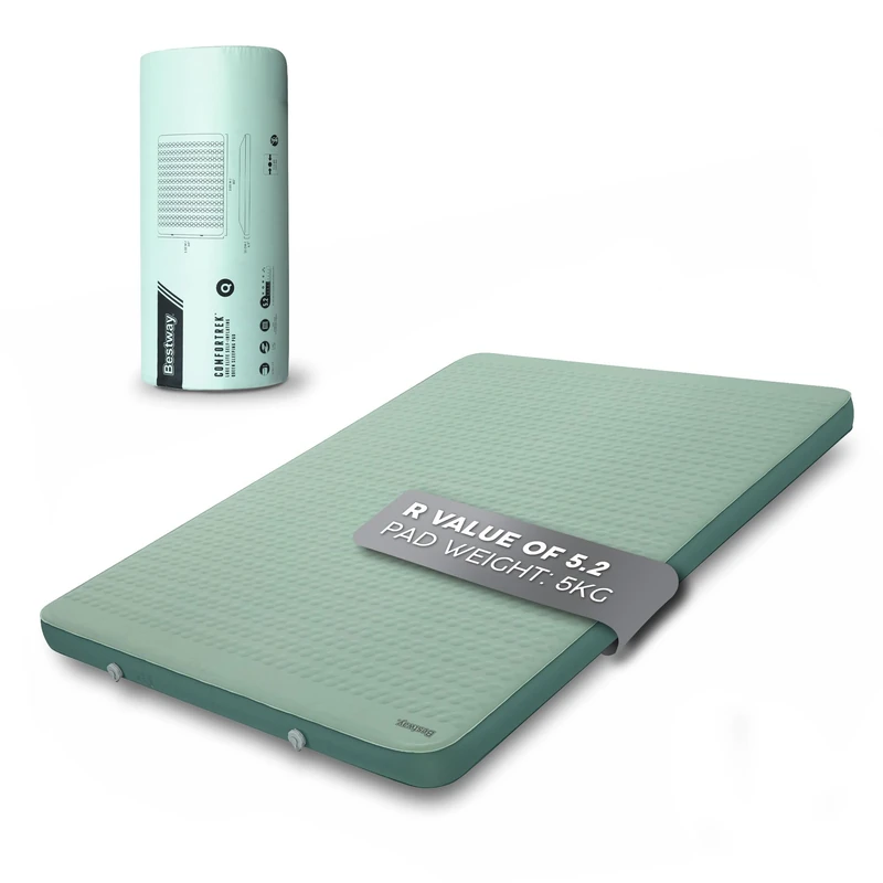 Bestway ComforTrek Luxe Elite Self Inflating Queen Sleeping Pad, Foam Core and R-Value 5.2, Green