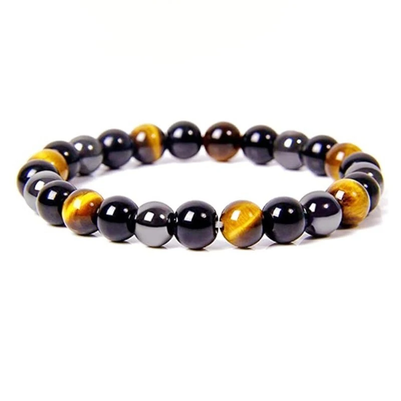 Triple Protection Tigers Eye Black Obsidian and Hematite Beaded Bracelets for Men Women Natural Stone Crystal Beads Bracelet, M, Crystal, no gemstone