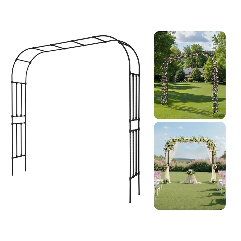 VEVOR Garden Arbor, 94.5 (H) x 98.5 (W) x 15.8 (D) in Metal Archway, Sturdy Outdoor Trellis Arch with Stakes, Easy to Assemble, Pergola Arbor for Plant Climbing Yard Lawn Wedding Party Decoration
