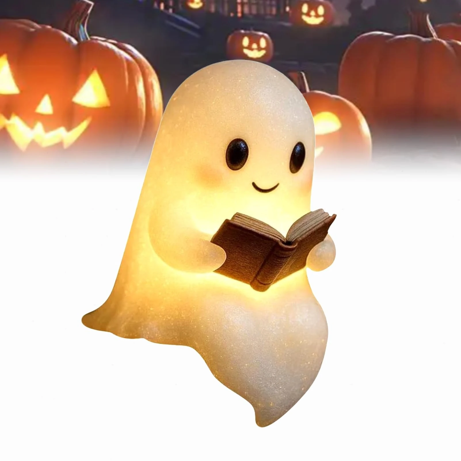 Dewppxi Cute Ghost Reading Book Lamp, Halloween Ghost Reading Night Lamp, 3D LED Ghosts Night Light, Ghosts Statue Night Lights, Halloween Decor for Readers and Book Lover (8.6 inch-1pc)