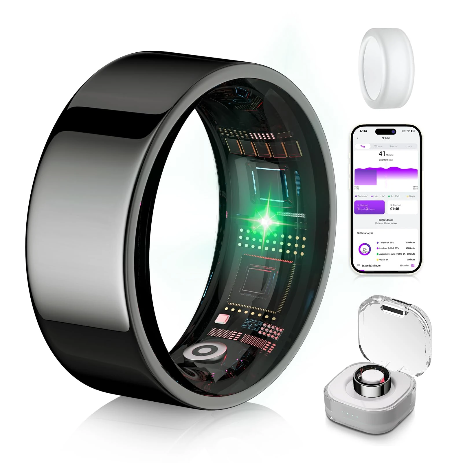 XSWCCJJ 6.0 Smart Ring and Charging CaseIndustry First – 0 Measurement ErrorIP68 Waterproof 2025 Smart Ring Women & Men for Sleep Tracking Wearable Device, SpO2, Fitness ring Black 8#