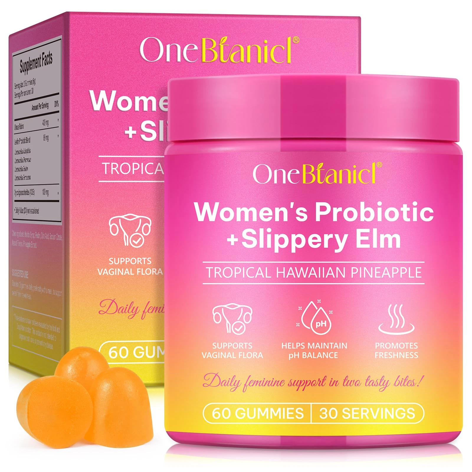 Vaginal Probiotics Gummies for Women 60 Count - Natural Feminine Vaginal Health Supplement for pH Balance, Odor Control, Yeast Balance, Flora & Immune Support - Vegan, Gluten-Free - Tasty Pineapple