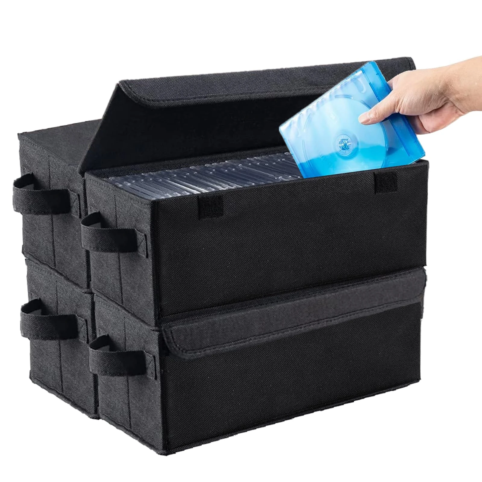 Aolawco 4 Pack CD Storage Boxes, 13.8"*6.2"* 5.5" CD Case, Pack of 2 CD Case Holder 35 CDs in Full Jewel Cases, 70 CDs in Slim Cases, and 180 Discs in CD Sleeves - Black