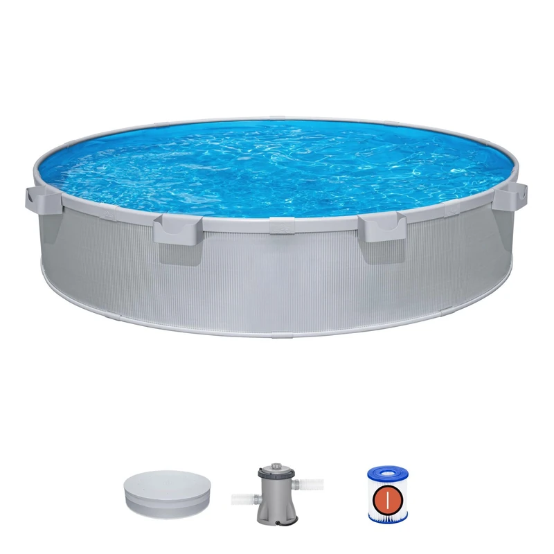 Bestway TANX Round Above Ground Pool, 10ft Galvanized Steel Frame Pool with Filter Pump, Includes Pool Cover and Cup Holders