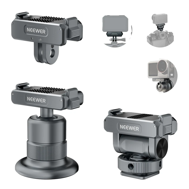 NEEWER Action Camera Accessories Kit Compatible with DJI Osmo Action 5 Pro/4/3, Cold Shoe Mount, Quick Release Magnetic Mount & Ball Head Adapter, AC011+AC012+ AC013, Dark Gray