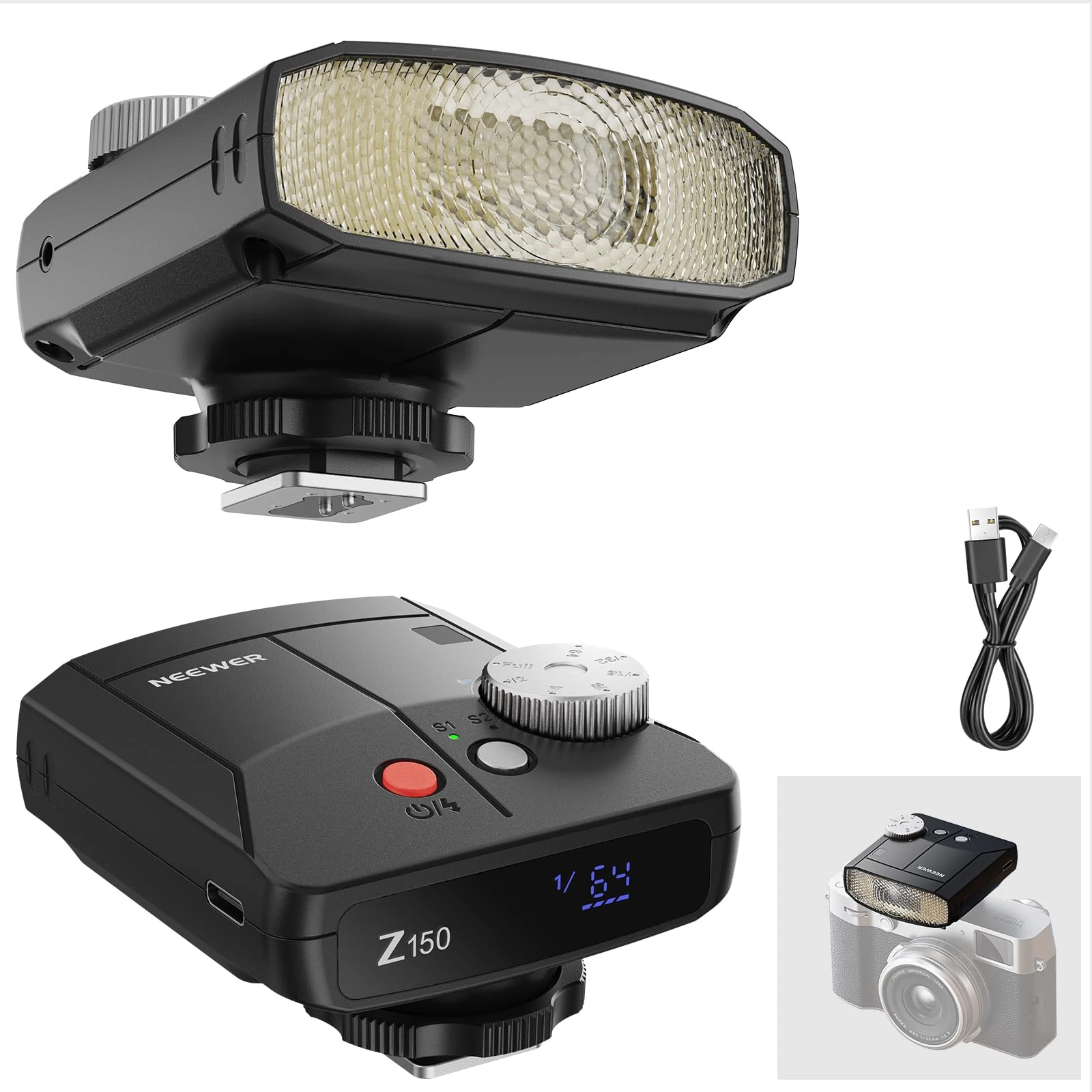 NEEWER Mini Camera Flash Light, 20Ws GN15 1200mAh/640 Full Power Flashes/3.1s Recycle/6000±200K, Manual 1/64-1/1 Power & S1/S2 Mode, Speedlite Compatible with Canon Nikon Sony Fujifilm Cameras, Z150