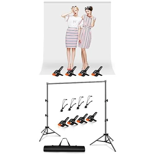 Heysliy White Screen Backdrop 2x3M Bundle with Backdrop Stand Kit 3m x 2m