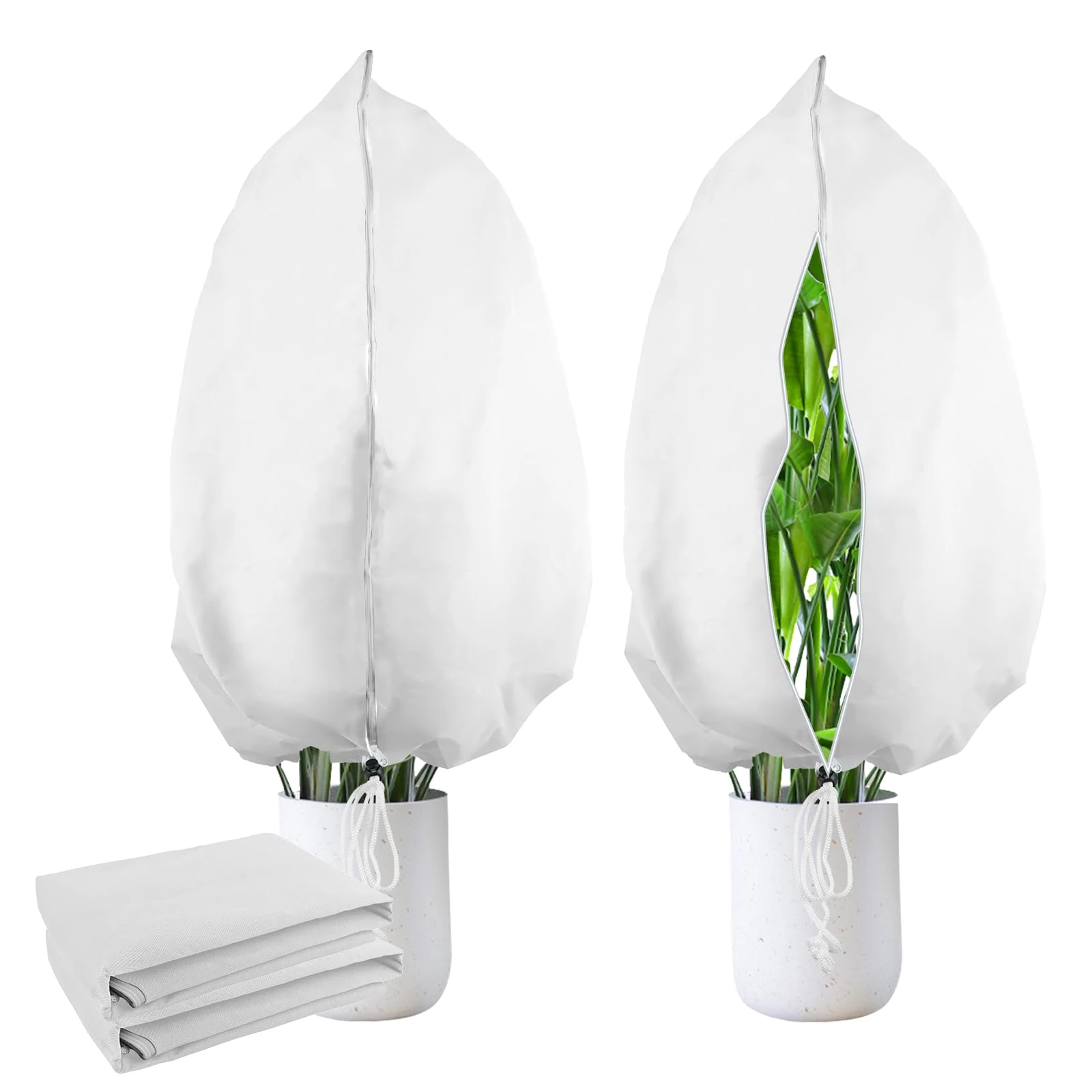 VIHAN Plant Protection Cover 0.8m*1.2m with Zipper Drawstring, 2 Packs Thick Reusable Winter Frost Protection for Outdoor Plants, Garden Insect and Bird Guard （White