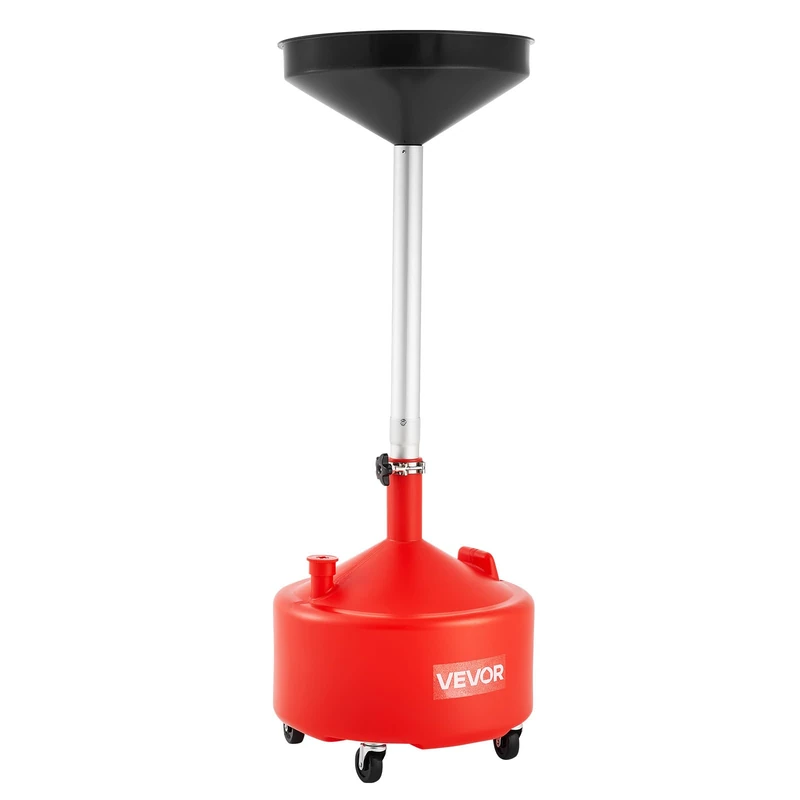 VEVOR 30L Waste Oil Drain Tank, Industrial Fluid Drain Tank with Adjustable Funnel Height, Portable Oil Drainer with Wheels, Fluid Fuel Transfer Drainage for Auto Repair Shops, Garages, Red