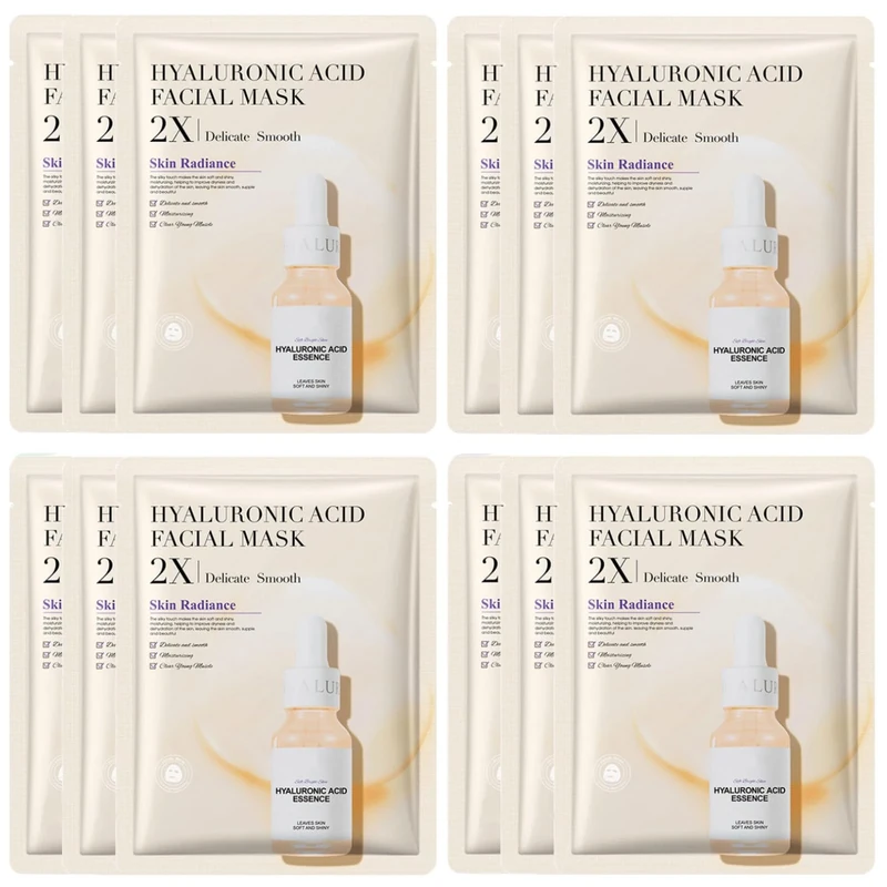 JORUN 12 Pcs Hyaluronic Acid Hydrating Sheet Face Mask Set - Korean Sheet Masks Moisturizing,Anti-Aging, Brightening Face Masks Skincare Multipack - Vegan for All Skin Types