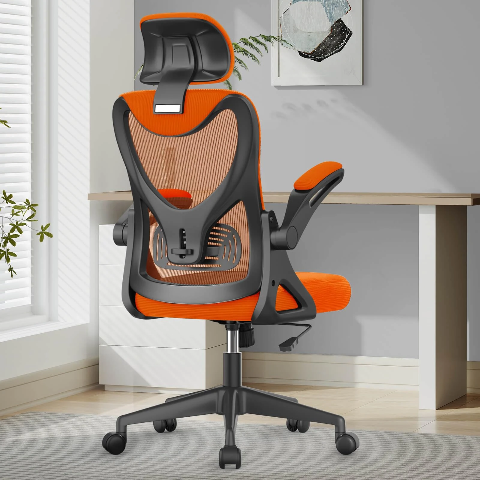 Office Chair - Ergonomic Desk Chair with Lumbar Support Headrest Adjustable, Padded Flip-up Armrests Comfy Seat Cushion High Back Executive Manager Chair For Home Office
