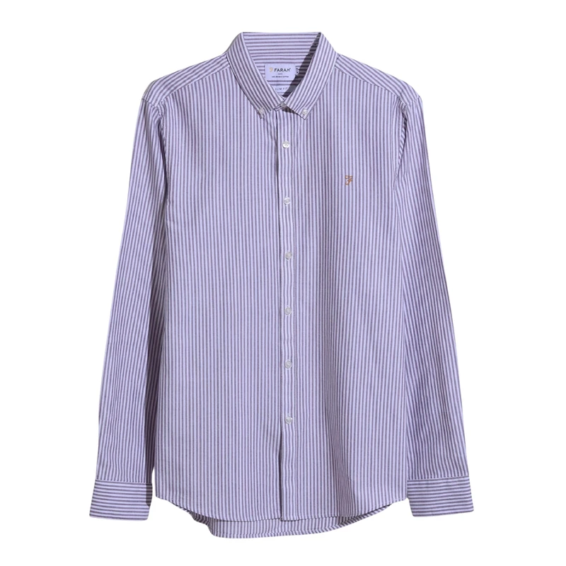 Farah Men's Brewer Stripe LS BD Long Sleeve, Bordeaux, XL