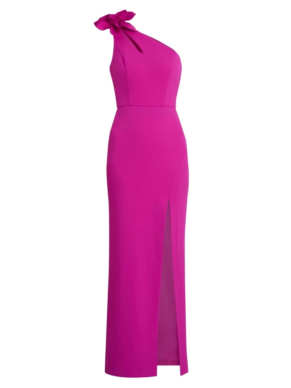 Gina Bacconi Women's One Shoulder Flower Maxi Dress Cocktail, Fuchsia, 10