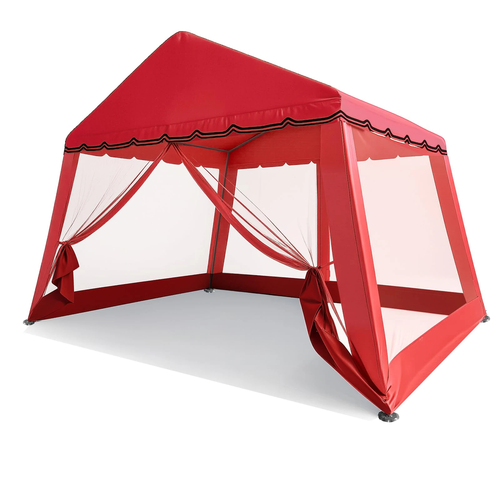 Gazebo, Outdoor Garden Gazebo Steel Frame, Waterproof & UV Resistant, Sloped Roof for Better Drainage, 4 Mesh Sidewalls, Party/Patio/Garden Shelter (Red)