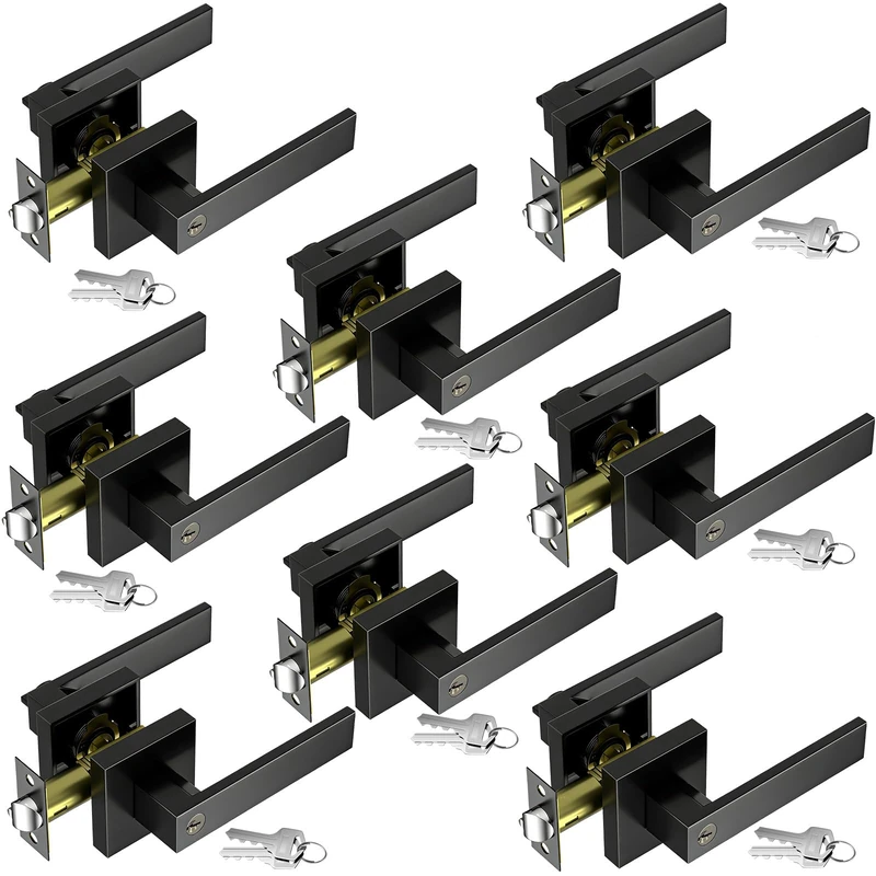 8 Pack Door Handle Set, Black Door Knob Exterior, Keyed Entry Door Locks