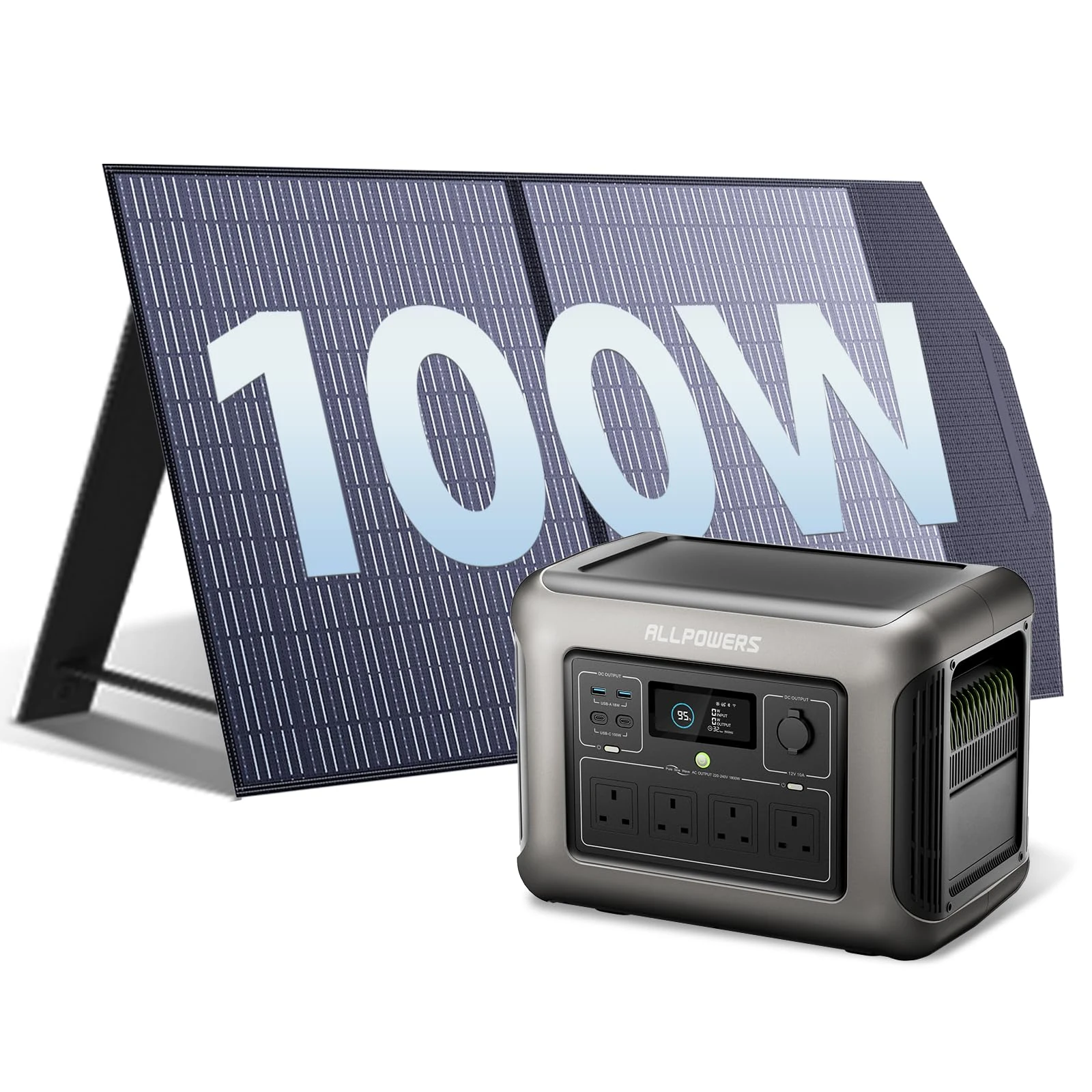ALLPOWERS R1500 LITE Portable Power Station (2025 New) + 100W Solar Panel, 1056Wh LiFePO4 Battery, 1600W AC/100W USB-C Output Portable Power, Fast Charge Solar Generator for Outdoor Camping