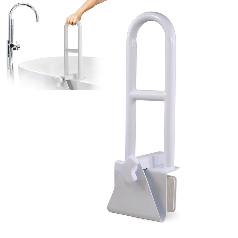 Mobiclinic®, Adjustable Bath Access Handle, Smooth Edge Bathtubs (4.5-13.5 cm), Ergonomic Grip, Max. 100 kg, Clinical and Domestic Use, Safe and Functional, White Steel, Mobibary - Image 1