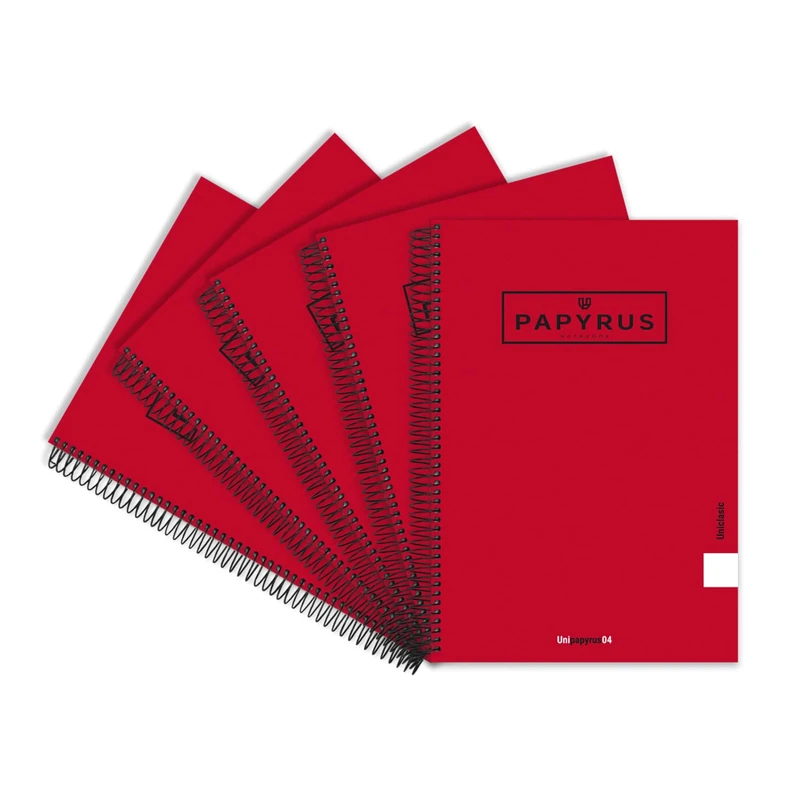 Unipapel - Pack of 5 Red Hard Cover Notebooks, 1 Line, Folio, Paper 90 g, Spiral Coil-lock, Papyrus 04 - Uniclasic, Perfect School Supplies for Cole, Institute and University