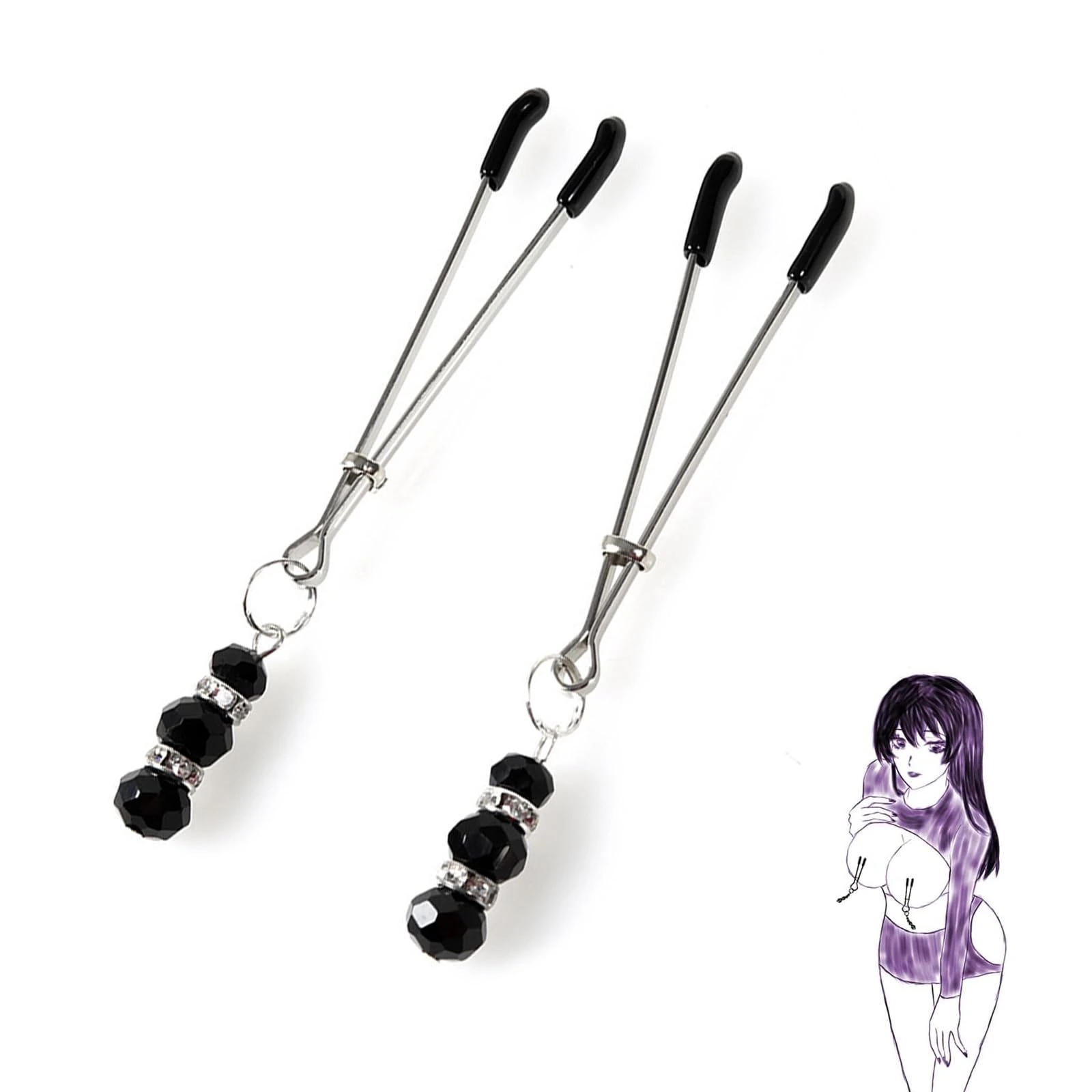 Nipple Clamps with Weights for Women, Stainless Steel Adjustable Nipple Clamp,Non-Piercing Nipple Rings Decorative Clip,Adjustable Body Chain Pendants Decorations（Black）