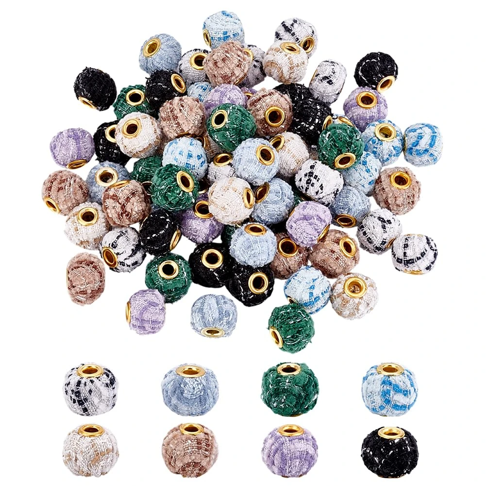 PH PandaHall 72Pcs 15mm Pom Pom Bead 8 Colors Polyester European Beads Bulk Large Hole Beads Cloth Rondelle Spacer Bead for Pens Keychain Craft Jewellery Making, Hole 4mm